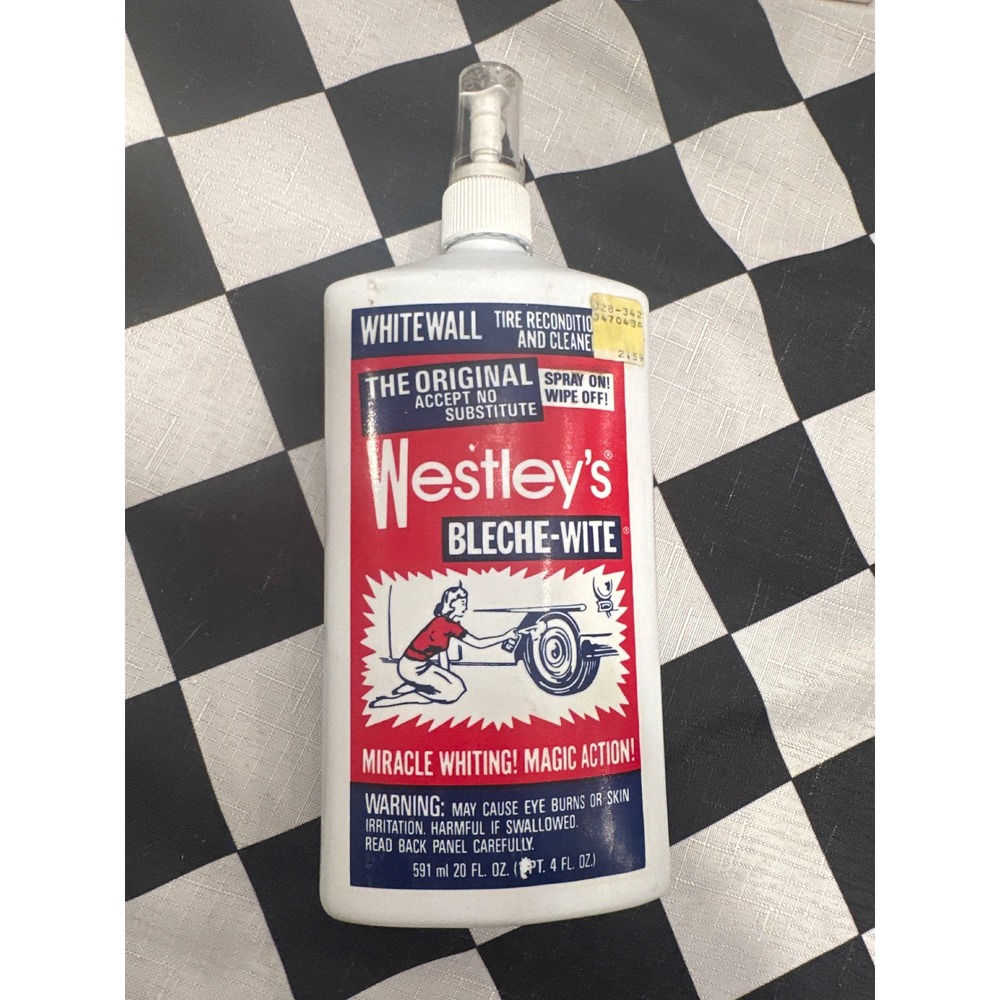 Vintage Westley's Bleche-Wite Whitewall Tire Cleaner Bottle Original 3/4 full
